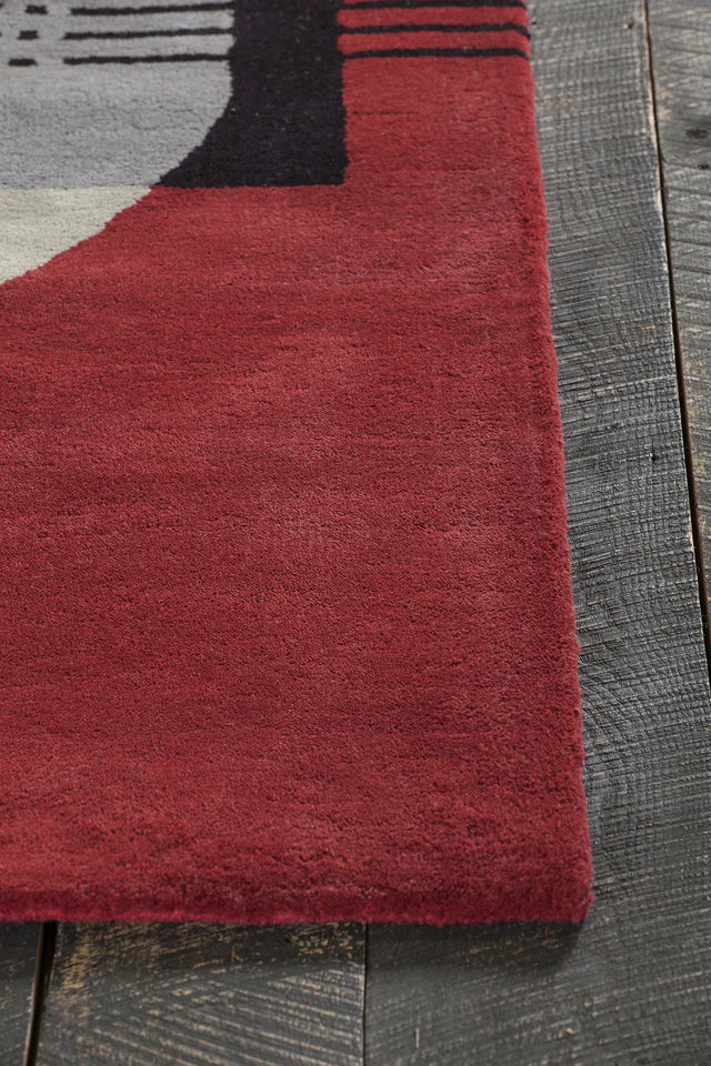 Chandra Daisa DAI-25 Red and Black and Grey rug, corner detail