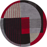 Chandra Daisa DAI-25 Red and Black and Grey round rug, flat view