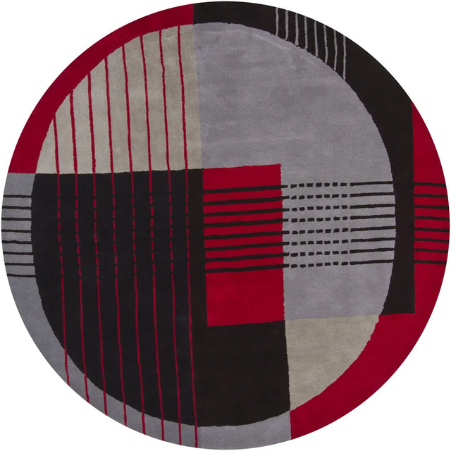 Chandra Daisa DAI-25 Red and Black and Grey round rug, flat view