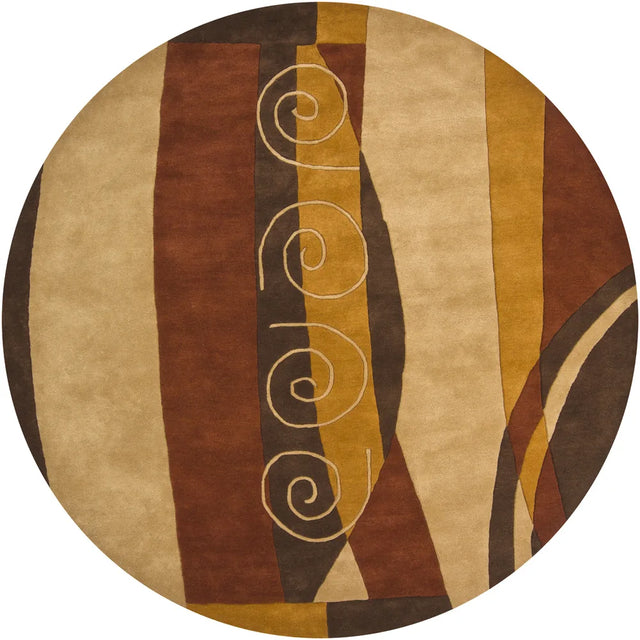 Chandra Daisa DAI-27 Brown and Tan round rug, flat view