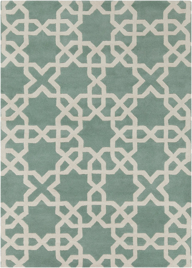 Chandra Davin DAV-25800 Light Aqua and White rug, flat view