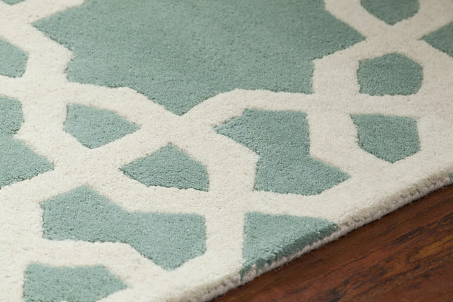 Chandra Davin DAV-25800 Light Aqua and White rug, side detail view