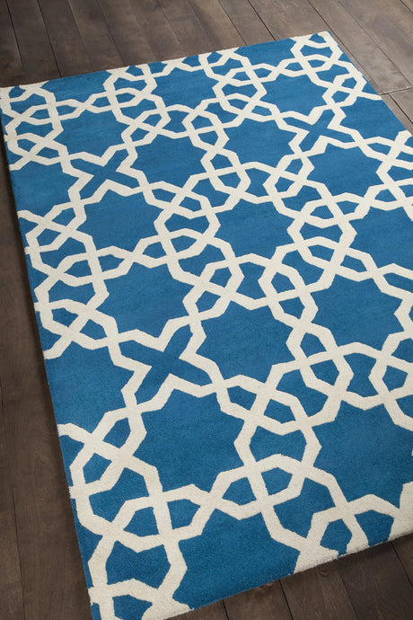 Chandra Davin DAV-25804 Blue and White rug, angled side view