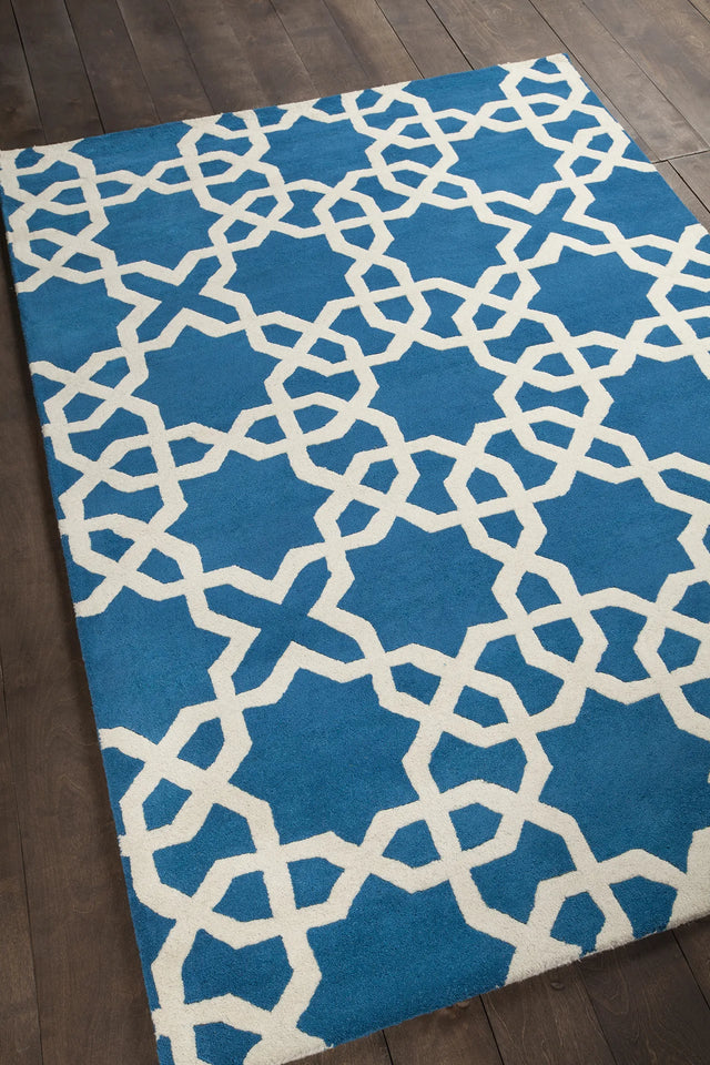 Chandra Davin DAV-25804 Blue and White rug, angled side view