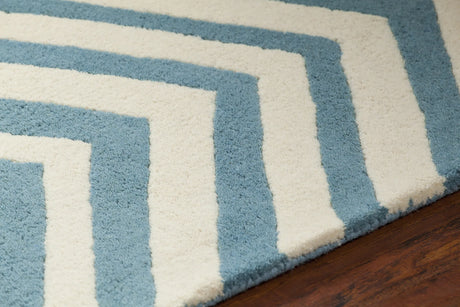 Chandra Davin DAV-25807 White and Blue rug, side detail view