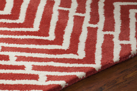Chandra Davin DAV-25810 Red and White rug, side detail view