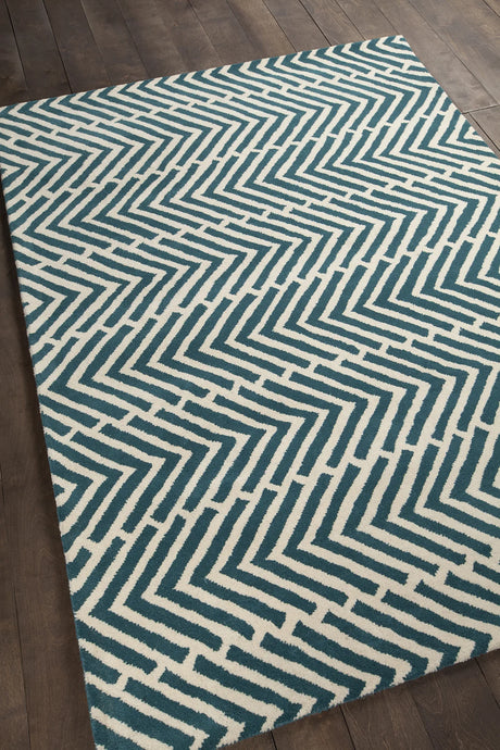 Chandra Davin DAV-25812 Blue and White rug, angled side view