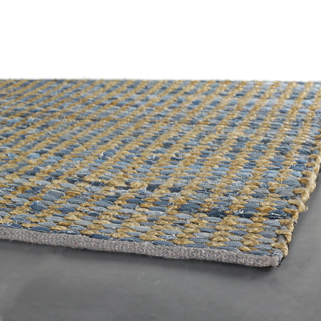 Chandra Easton EAS-7202 Blue and Tan and Grey rug, corner detail