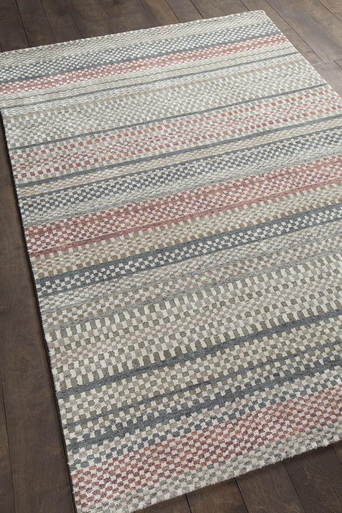 Chandra Evora EVO-33401 Ivory and Grey and Orange rug, angled side view
