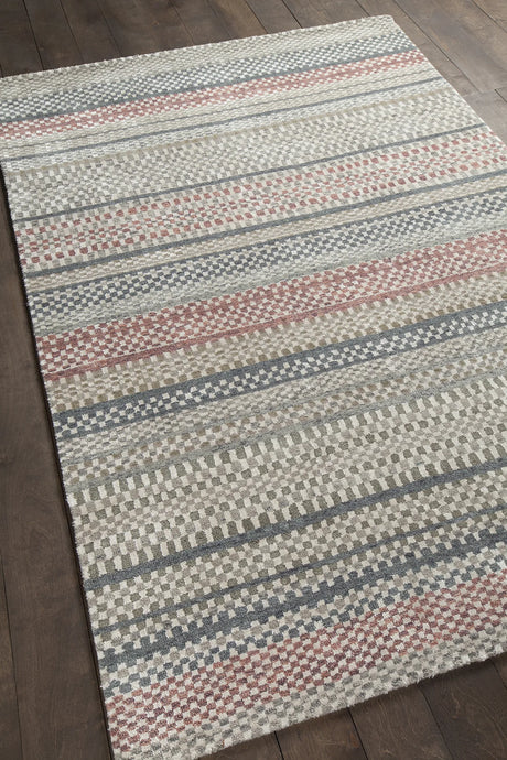 Chandra Evora EVO-33401 Ivory and Grey and Orange rug, angled side view