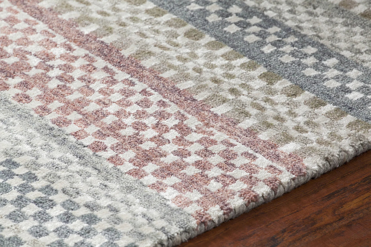 Chandra Evora EVO-33401 Ivory and Grey and Orange rug, side detail view