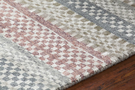 Chandra Evora EVO-33401 Ivory and Grey and Orange rug, side detail view
