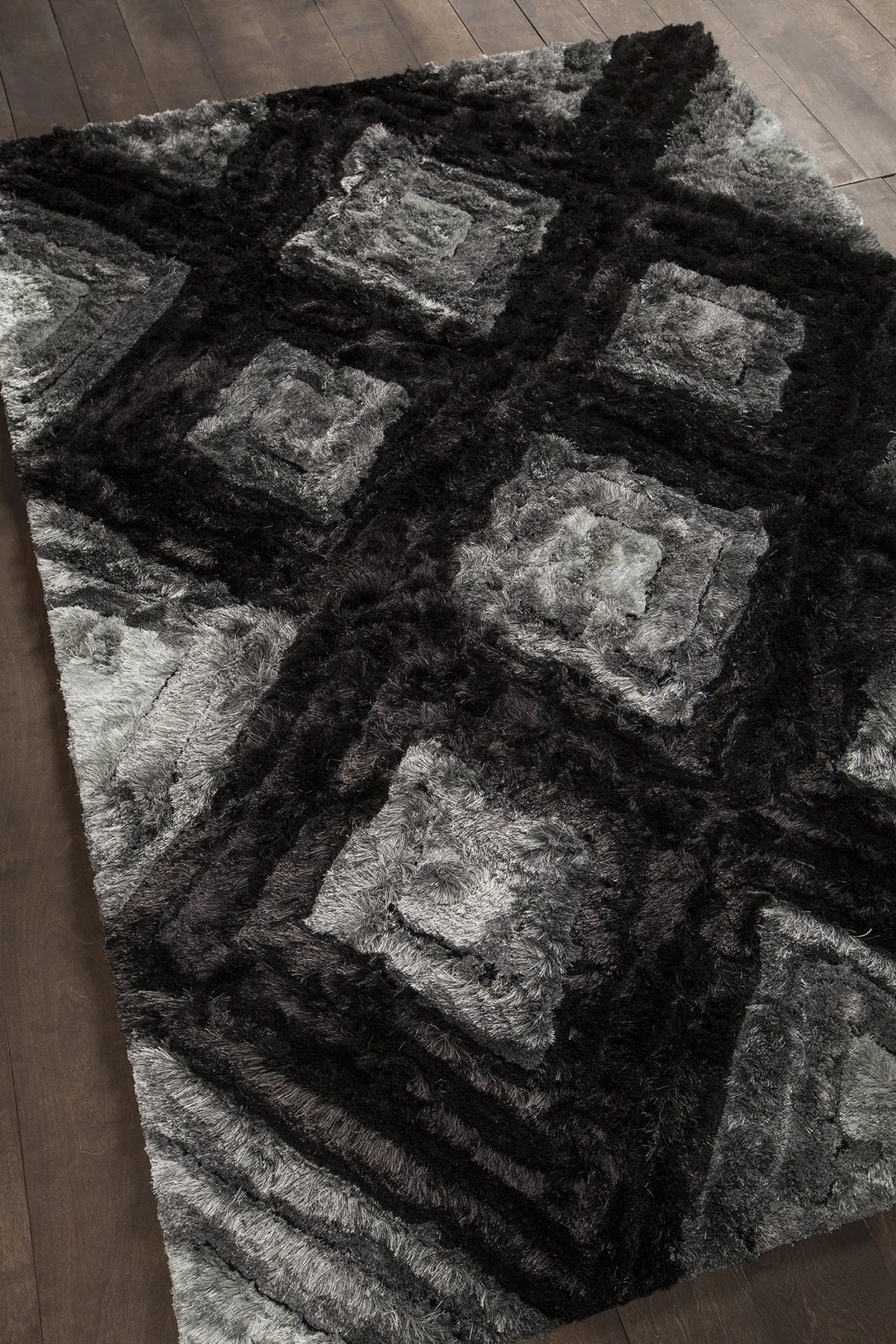 Chandra Flemish FLE-51101 Grey and Black and Charcoal rug, angled side view