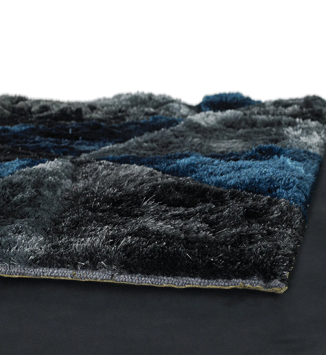 Chandra Flemish FLE-51111 Blue and Grey and Charcoal rug, corner detail