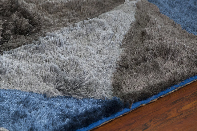 Chandra Flemish FLE-51111 Blue and Grey and Charcoal rug, side detail view