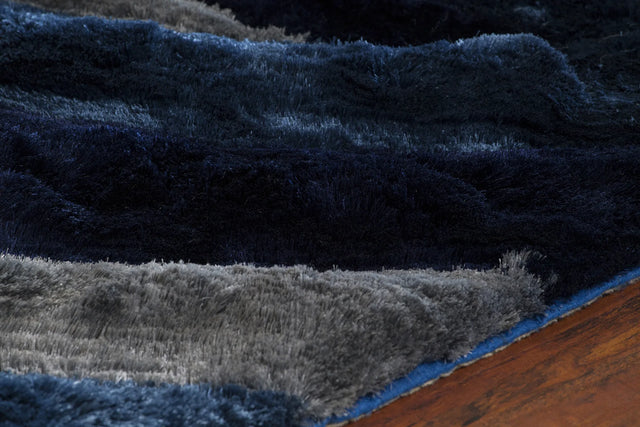 Chandra Flemish FLE-51114 Navy and Blue and Grey rug, side detail view
