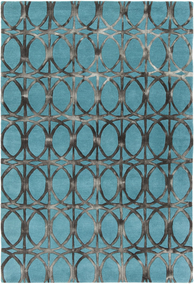Chandra Fran FRA-42100 Teal and Charcoal rug, flat view