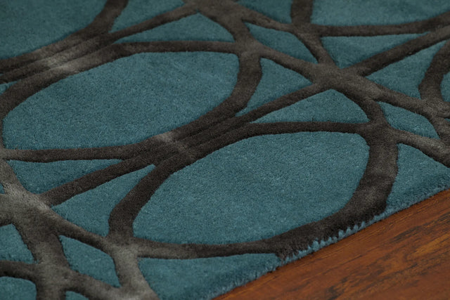 Chandra Fran FRA-42100 Teal and Charcoal rug, side detail view