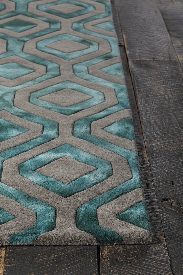 Chandra Fran FRA-42101 Teal and Grey rug, corner detail