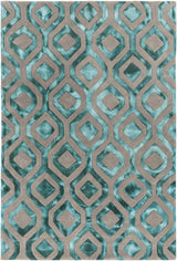 Chandra Fran FRA-42101 Teal and Grey rug, flat view