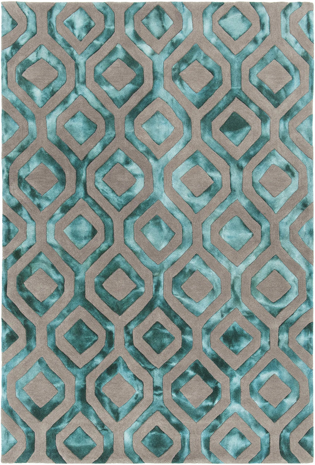 Chandra Fran FRA-42101 Teal and Grey rug, flat view