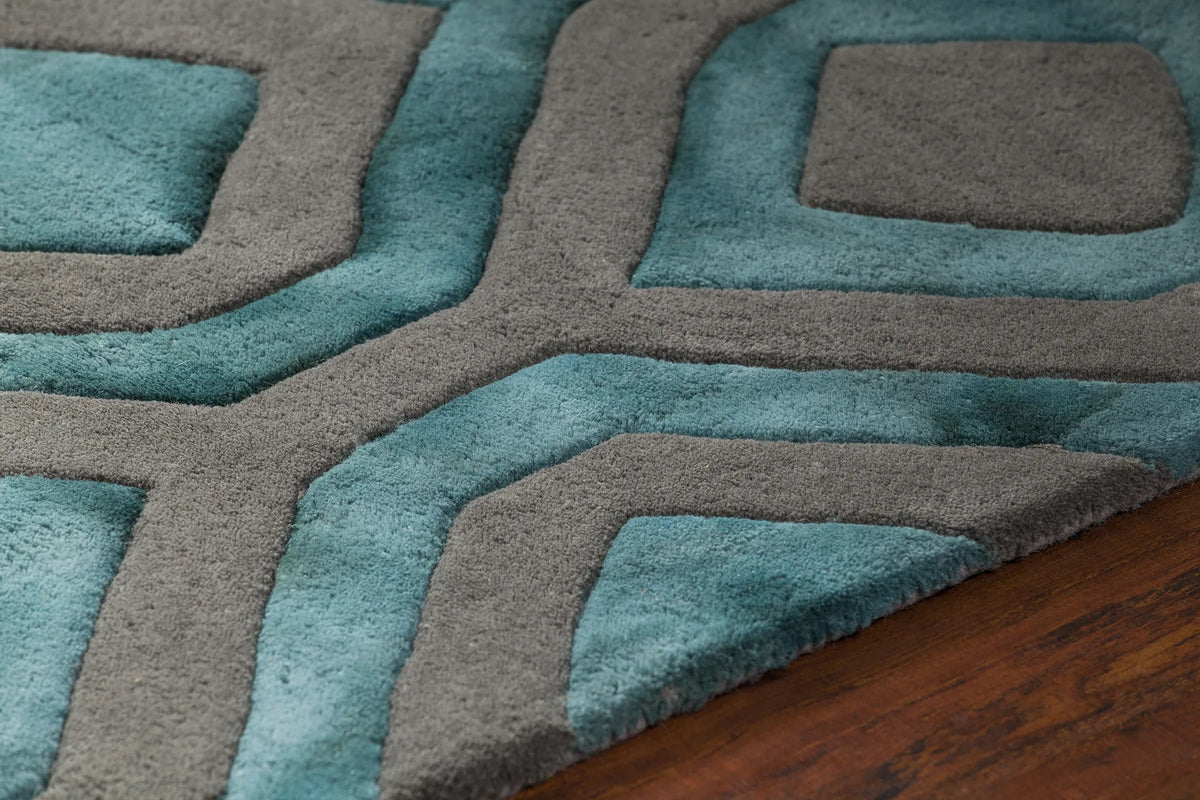 Chandra Fran FRA-42101 Teal and Grey rug, side detail view