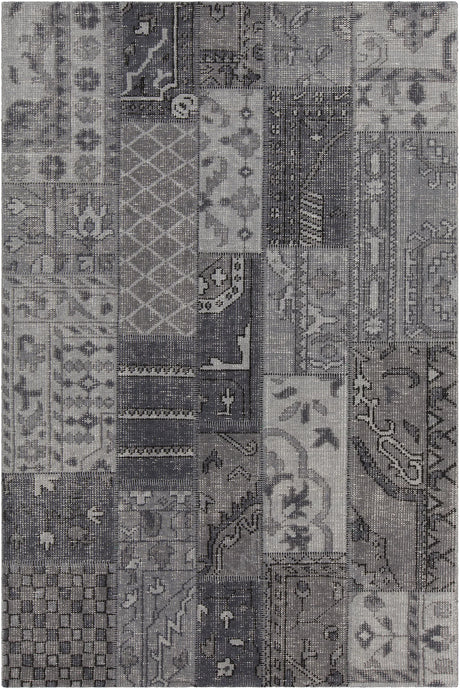 Chandra Fusion FUS-26302 Grey and Charcoal and Black rug, flat view