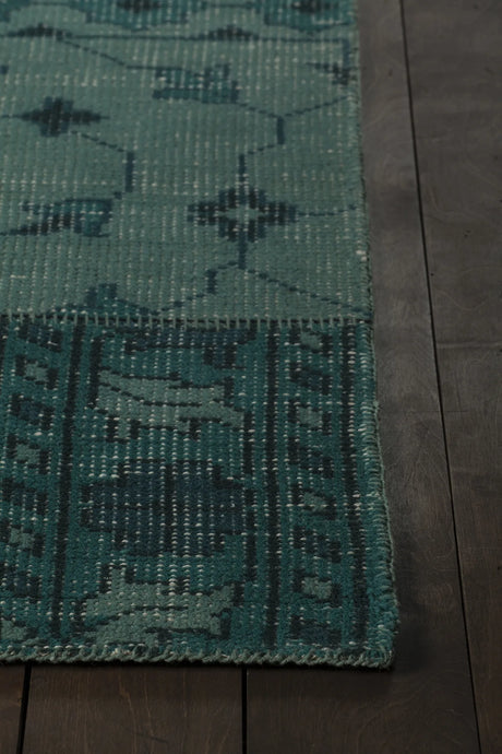 Chandra Fusion FUS-26303 Teal and Black rug, corner detail