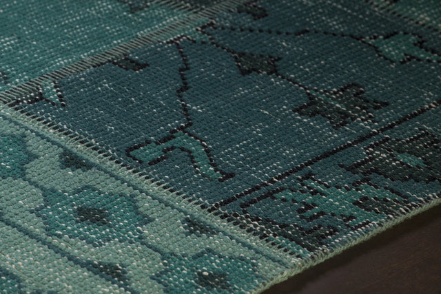 Chandra Fusion FUS-26303 Teal and Black rug, side detail view