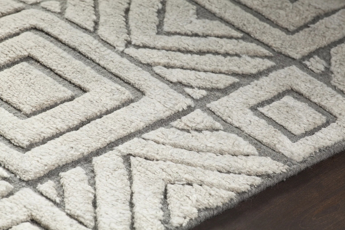 Chandra Genna GEN-45200 White and Grey rug, side detail view