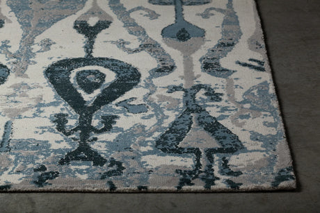 Chandra Gwen GWE-49501 Blue and Grey and White rug, corner detail