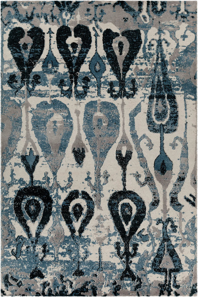 Chandra Gwen GWE-49501 Blue and Grey and White rug, flat view