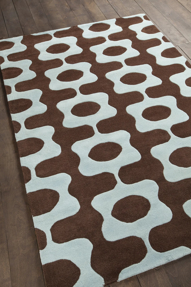 Chandra Inhabit INH-21601 Blue and Brown rug, angled side view