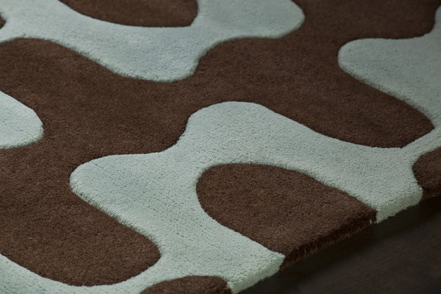 Chandra Inhabit INH-21601 Blue and Brown rug, side detail view