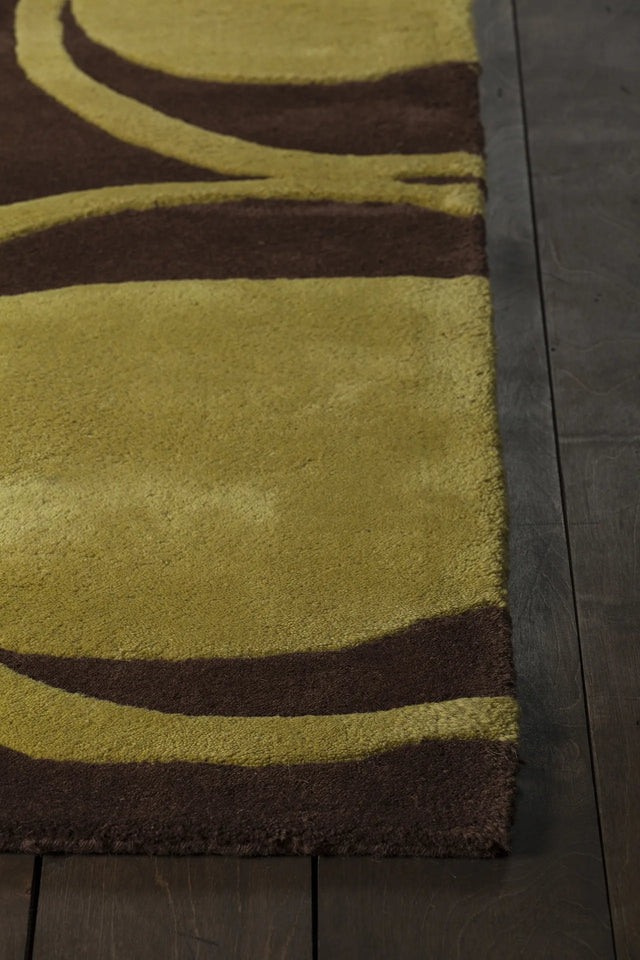 Chandra Inhabit INH-21604 Brown and Green rug, corner detail