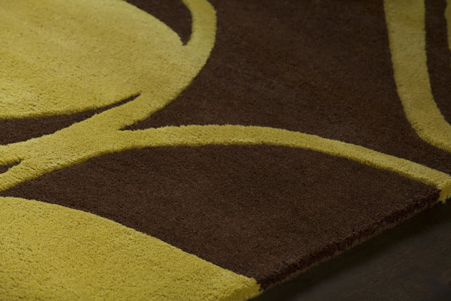 Chandra Inhabit INH-21604 Brown and Green rug, side detail view