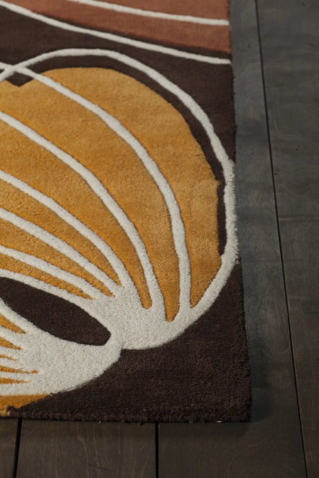 Chandra Inhabit INH-21606 Brown and Orange and White and Peach rug, corner detail