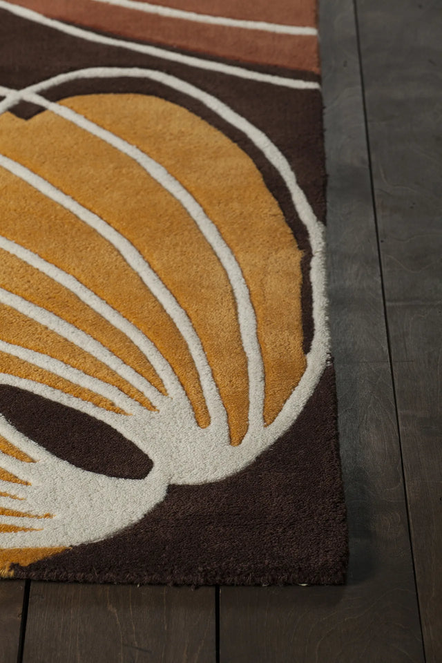 Chandra Inhabit INH-21606 Brown and Orange and White and Peach rug, corner detail