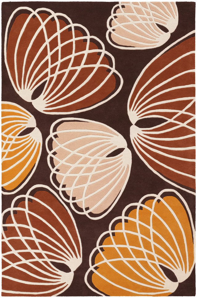 Chandra Inhabit INH-21606 Brown and Orange and White and Peach rug, flat view