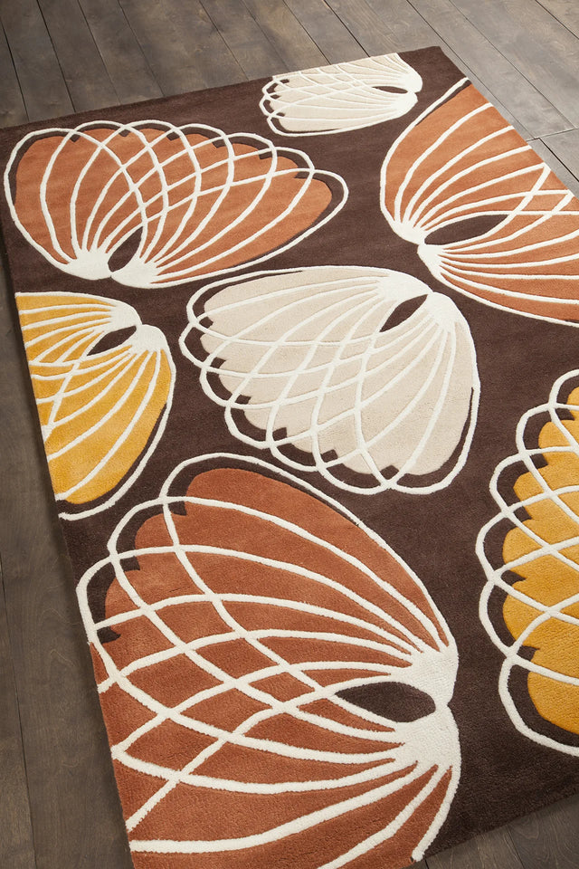 Chandra Inhabit INH-21606 Brown and Orange and White and Peach rug, angled side view