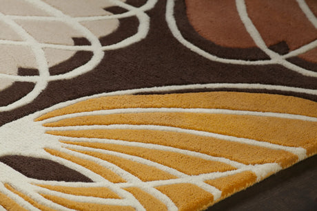 Chandra Inhabit INH-21606 Brown and Orange and White and Peach rug, side detail view