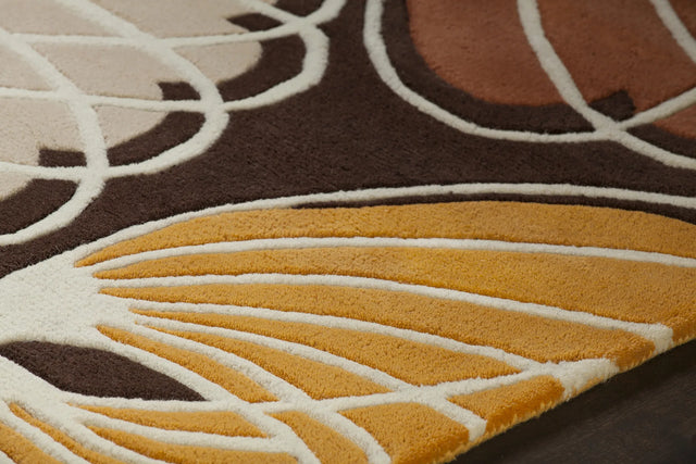 Chandra Inhabit INH-21606 Brown and Orange and White and Peach rug, side detail view