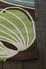 Chandra Inhabit INH-21607 Brown and Green and Blue and White rug, corner detail