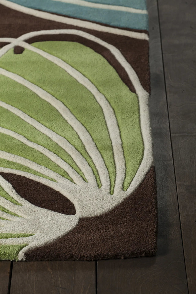 Chandra Inhabit INH-21607 Brown and Green and Blue and White rug, corner detail