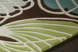 Chandra Inhabit INH-21607 Brown and Green and Blue and White rug, side detail view