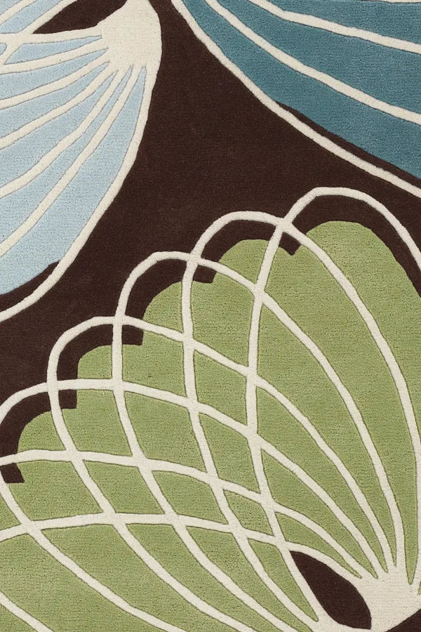 Chandra Inhabit INH-21607 Brown and Green and Blue and White rug, texture close-up