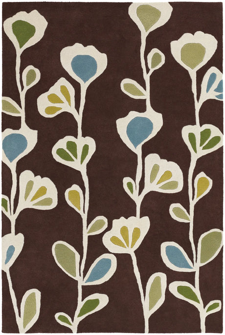 Chandra Inhabit INH-21608 Brown and White and Blue and Green rug, flat view