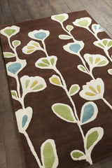 Chandra Inhabit INH-21608 Brown and White and Blue and Green rug, angled side view