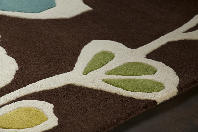 Chandra Inhabit INH-21608 Brown and White and Blue and Green rug, side detail view