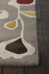 Chandra Inhabit INH-21609 Grey and White and Yellow and Brown and Red rug, corner detail